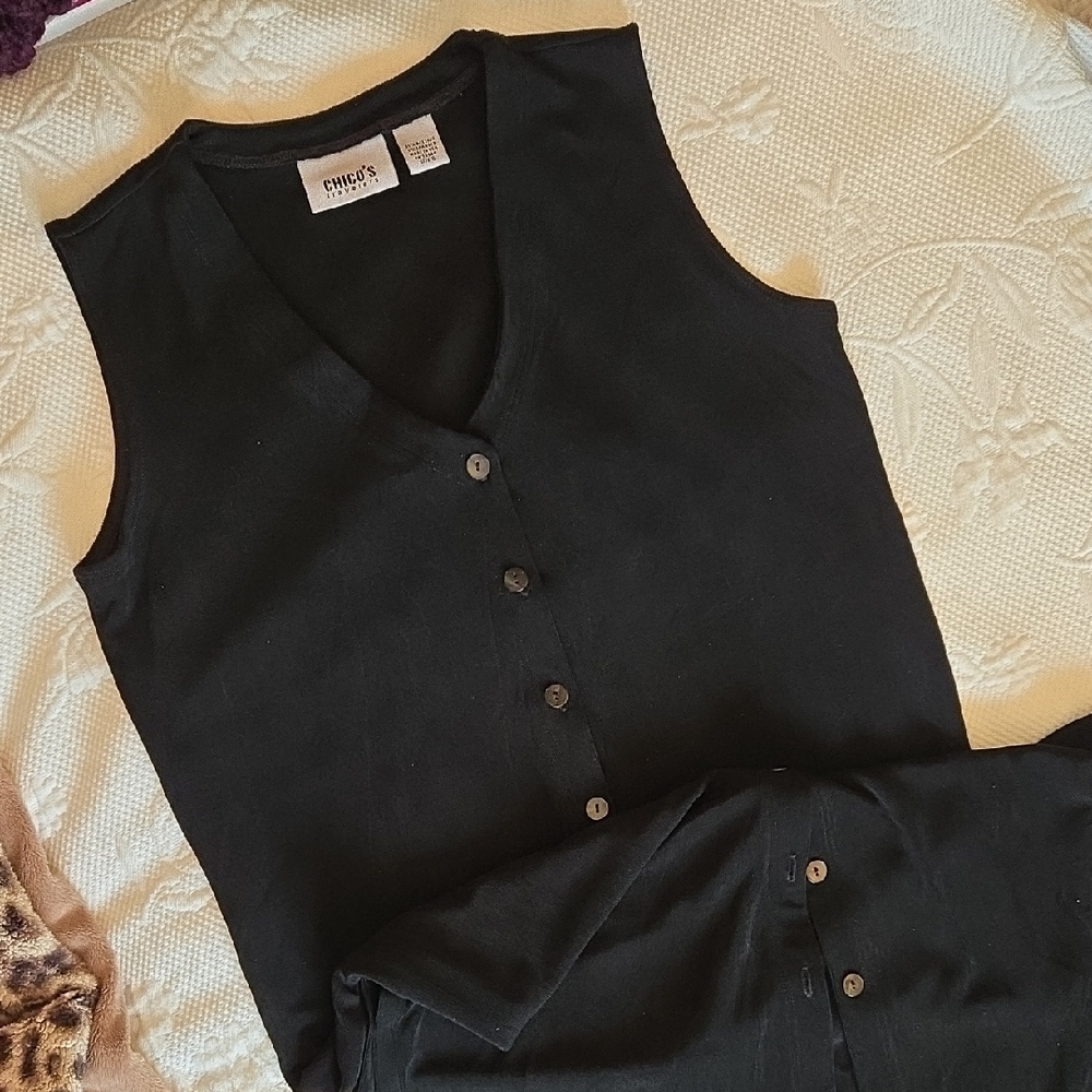 Chico's Travelers Knit Black V-Neck Button Front Dress